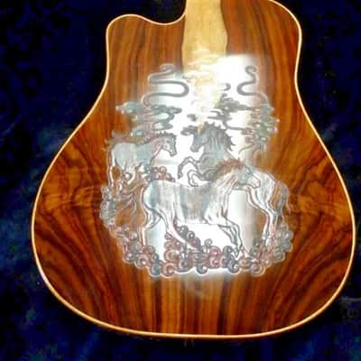 Acoustic Guitar Handmade by Blueberry, 6 String Wood Horse Motif Guitar,Custom Handcrafted Wooden Guitar, Dreadnought Guitar,Steel String image 11