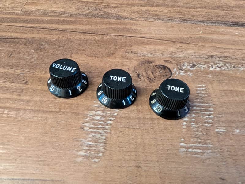 Fender Stratocaster Control Knob Set Of 3 Volume Tone/Tone Original Vintage 1970s Black image 1