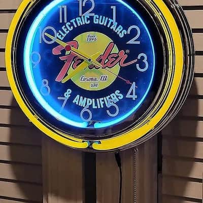 Fender Musical Instruments Double Neon Yellow/White Wall Clock Killer Cool Man Cave, Bar, Garage Item image 2