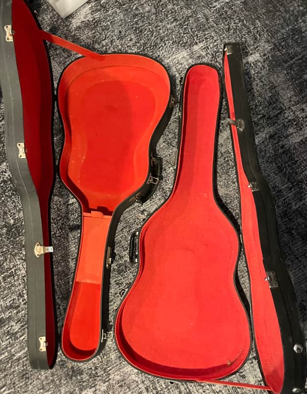 Set of 2 Guitar Acoustic Cases 1960’s-1970’s Black Exterior w Salmon Red Interior image 1