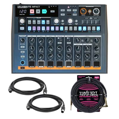 Arturia DrumBrute Impact Analog Drum Machine, (2) Midi Cables, ErnieBall 1/4 Bundle