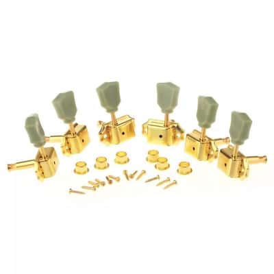 Vintage-Style Gold 3x3 LP Guitar Tuning Pegs – Les Paul Tuners with Emerald Green Knobs, Includes Hardware image 1