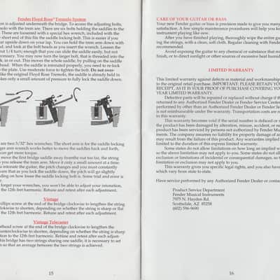Fender Owner’s Manual and Specifications for Guitars and Basses 1994 image 5
