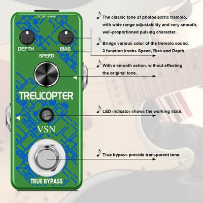 VSN Guitar Tremolo Effect Pedal of Classic Trelicopter Effects Tremolo Pedals for Electric Guitar Effect True Bypass image 2