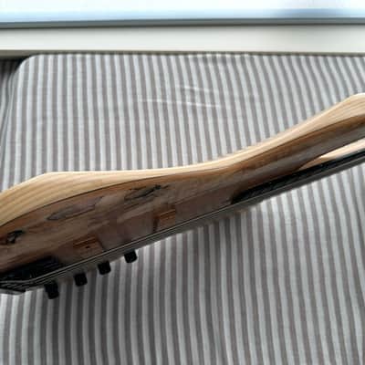 MG Bass MGBASS JB1 SPALTED MAPLE 5-string bass, Made in USA, SPALTED MAPLE top, ASH body, 3-piece MAPLE neck, EBONY fretboard, BARTOLINI pickups and preamp, Italia Leather Straps 4” wide Acorn Amber strap, GATOR hardshell case image 12