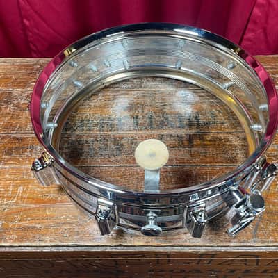 1960s Rogers 5x14 Dyna-Sonic 5-Line Snare Drum Chrome Over Brass Dynasonic COB image 12