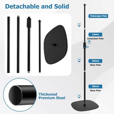 Microphone Stand Floor, 22"-70" Height Adjustable Boom Mic Stand with Weighted Base, 2 Clips & 3/8'' to 5/8'' Adapter image 2