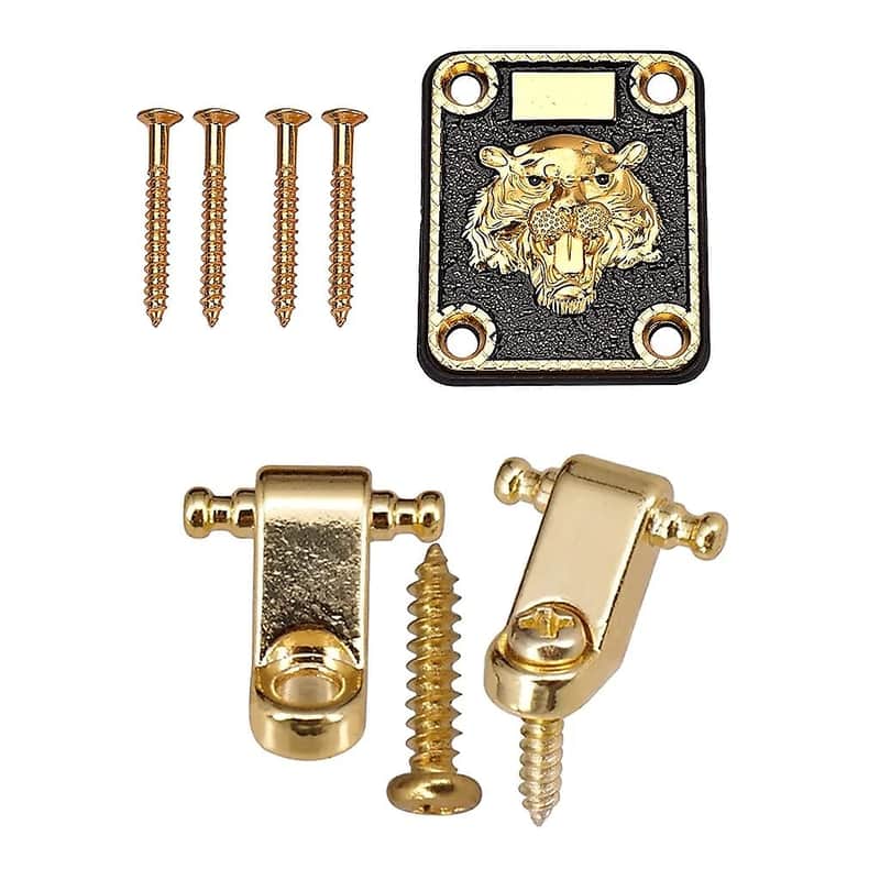 Strat Tele Style Guitar Gold Neck Plate with String Trees Retainers image 1