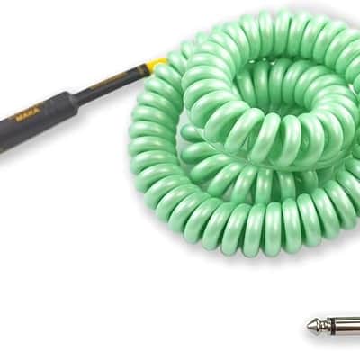 Premium Guitar Coil Cable 20 Feet, Instrument Coiled Curly Cord for Guitar Bass, 1/4 inch Right Angle to Straight, Surf Green image 2