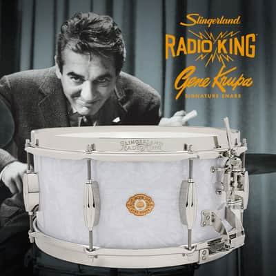 Slingerland Gene Krupa Radio King Limited 6.5x14" Snare Drum #22 of 200 SLFP6514SMK016-LTD White Marine Pearl image 2