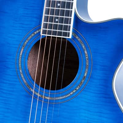 Washburn EA15 Festival Series Mini Jumbo Cutaway Acoustic Electric Guitar - Flame Transparent Blue (EA15TBL-U) image 11