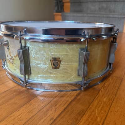 1964 Ludwig Super Classic 5.5x14" 8-Lug Snare Drum Keystone Badge - White Marine Pearl image 2