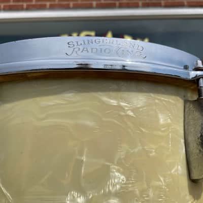 1950s Slingerland Radio King Drum Set White Marine Pearl 20/13/16 w/ 5.5x14 Snare image 9