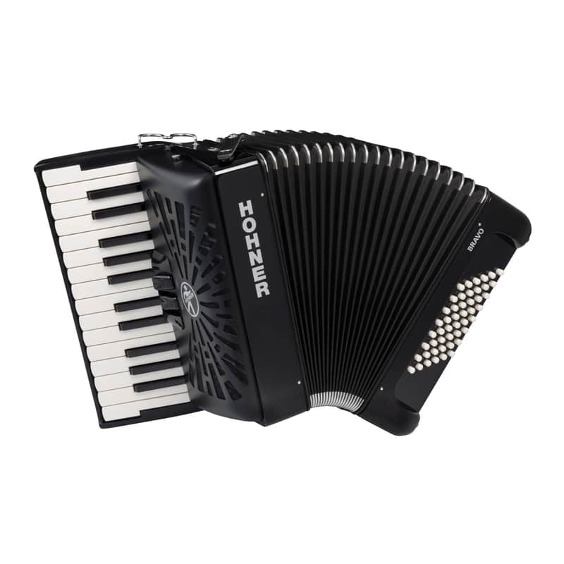 Hohner Bravo II 48 Chromatic Piano Key Accordion - Jet Black image 1