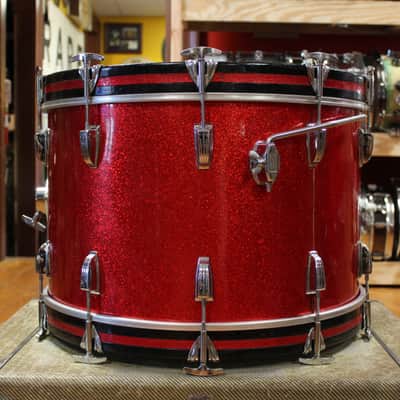 1960s Ludwig Super Classic Outfit in Red Sparkling Pearl 14x22 9x13 16x16 image 6