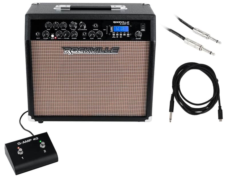Rockville G-AMP 40 Watt Guitar Amplifier+Guitar USB C Interface Recording Cable image 1