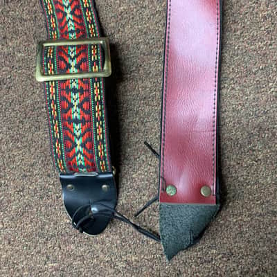 VINTAGE Retro Red pattern 2" STRAP for GUITAR Leather image 3