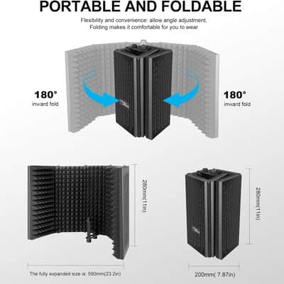 Studio Recording Microphone Isolation Shield with Pop Filter & Tripod Stand, High Density Absorbent Foam to Filter Vocal, Foldable Sound Shield image 2