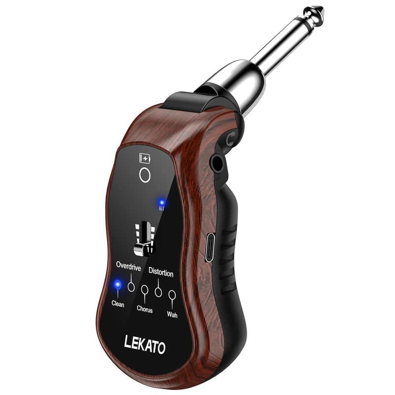 LEKATO Guitar Headphone Amp,Micro Electric Guitar Headphone Amp for Electric Guitar&Bass Rechargeable Bass Headphone Amplifier for Practice with 5 Effects(Clean Chorus Overdrive Distortion and Wah) image 1