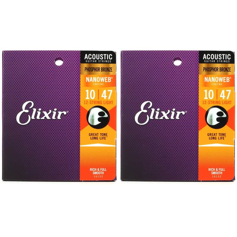 Elixir Strings 16152 Nanoweb Phosphor Bronze Acoustic Guitar Strings - .010-.047 12-string Light (2-pack) image 1