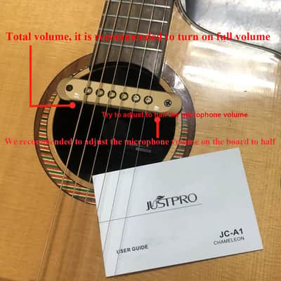 JUSTPRO JC-A1 Acoustic Guitar Dual System Pickup Kit Hum-canceling Soundhole Pickup with Microphone Rechargeable Steel String Magnetic Double Coil Violin Ukulele Pick Up Woody Bass Guitar Humbucker image 6