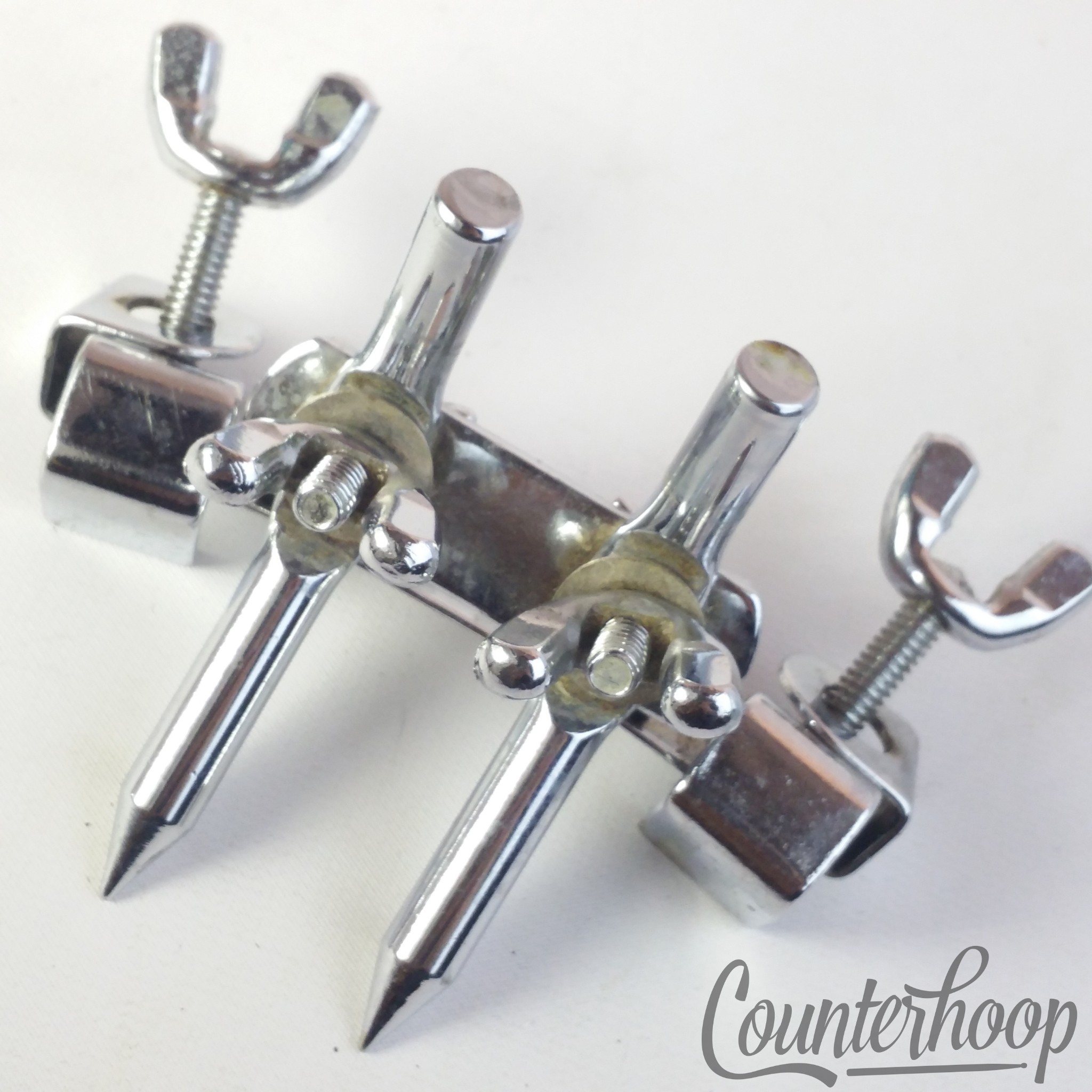 Pearl Bass Drum Spurs Clamp-On Hoop Mount Anchor Legs Double-Spikes Adjustable* — main photograph