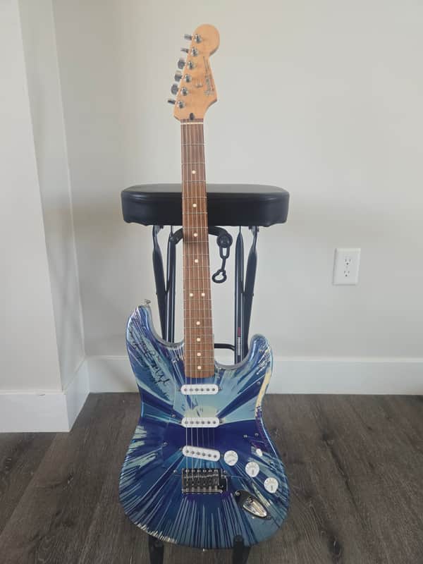 Fender FSR "Splattercaster" Standard Splatter Stratocaster with Rosewood Fretboard 2003 - 2004 - Violet, Daphne, Agave, Lake Placid, and Midnight Blue Swirl over Olympic White