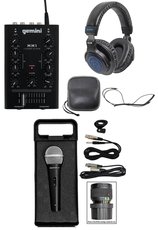 Gemini MM1 Pocket-Sized 2-Channel DJ Mixer w/ 2-Band EQ+Microphone+Headphones image 1
