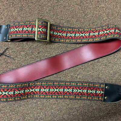VINTAGE Retro Red pattern 2" STRAP for GUITAR Leather image 1