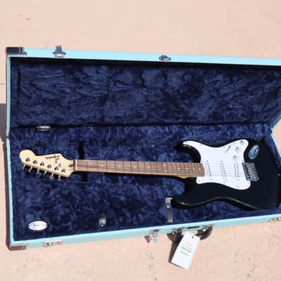 Squier Stratocaster Black Electric Guitar & Fender Mint Green Hard Case image 1