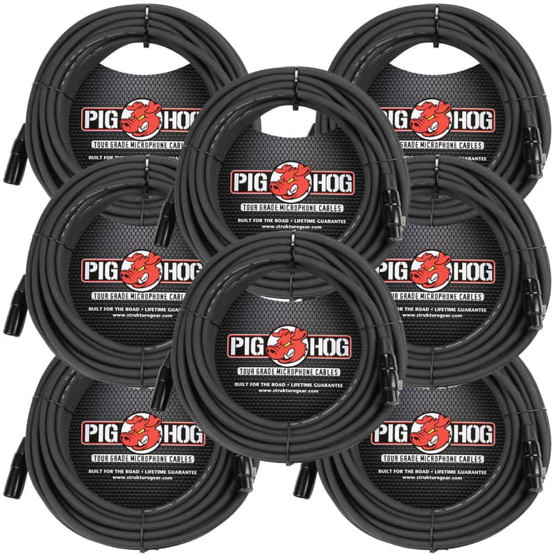 8 Pack Pig Hog PHM50 XLR High Performance 8mm Microphone Cable, 50 Ft - NEW image 1