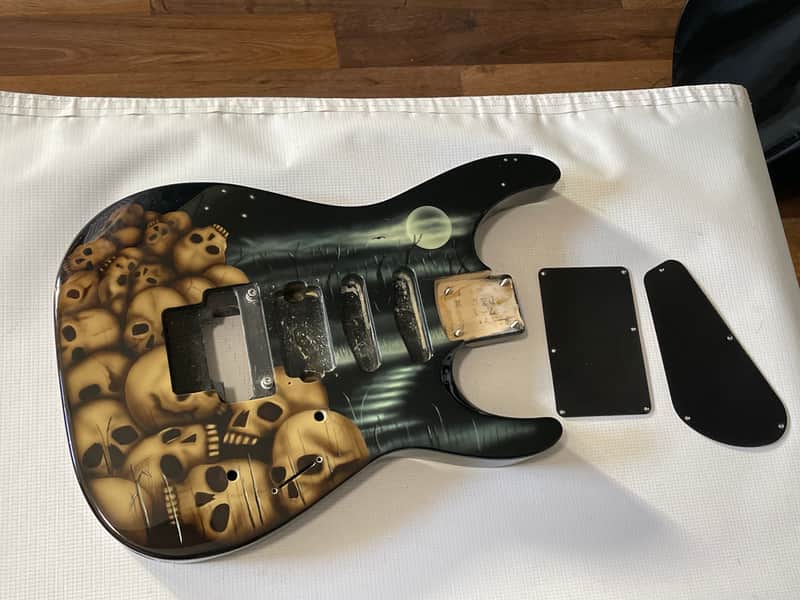 2002 Made in Japan Jackson DK2 Pile O' Skulls Graphic Guitar Body Floyd Ready image 1
