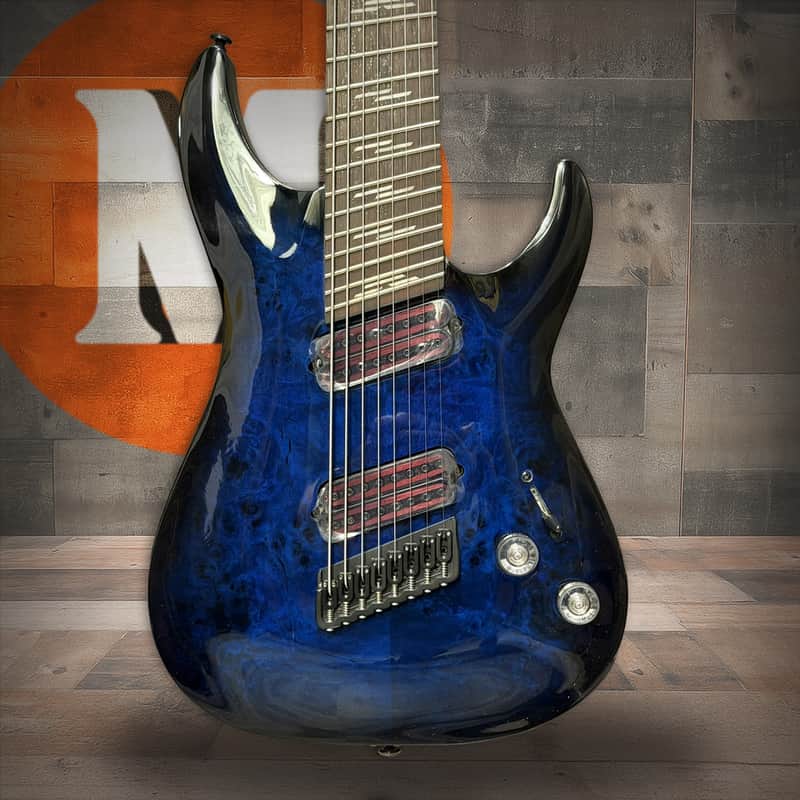 Schecter Omen Elite-8 MS 8-String Electric Guitar – See-Thru Blue Burst (2467) image 1