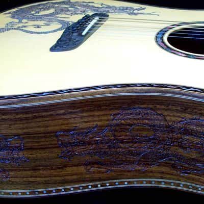 Blueberry Handmade Dreadnought Acoustic Guitar Dragon Motif Built to Order image 14