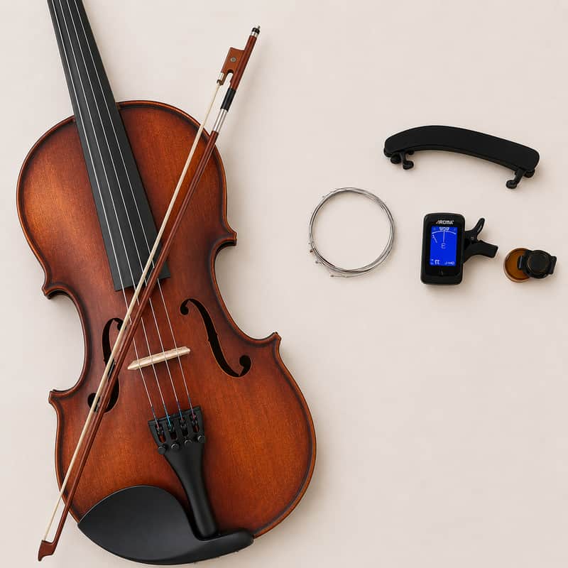 4/4 Full Size Acoustic Violin Outfit – Natural Vintage Fiddle with Hard Case, Bow & Digital Tuner for Beginners and Professionals image 1