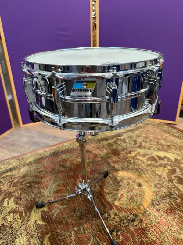 1970s Ludwig LM400 Supraphonic 14x5 Snare Drum Blue Olive Badge #840847 image 1