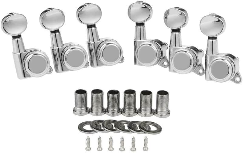 6 Inline Locking Tuners Tuning Keys Guitar Locking Tuning Machines with Mini Oval Buttons for Strat/Tele/Electric Guitars Chrome image 1