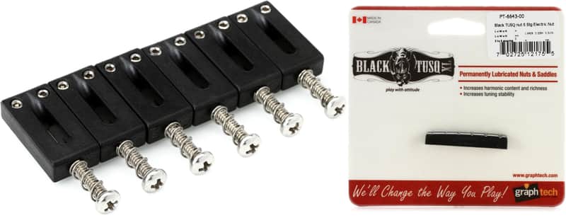 Graph Tech String Saver Originals for Strat & Tele - 2 1/16" spacing  Bundle with Graph Tech PT-6643-00 Black TUSQ XL 6-string Electric Guitar Nut - 43mm x 6mm image 1
