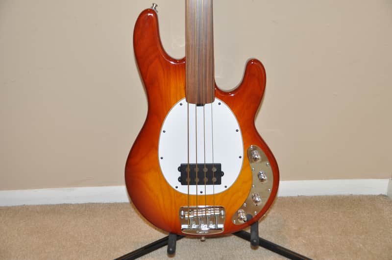 Music Man Stingray Fretless Bass Guitar- Orange Burst image 1
