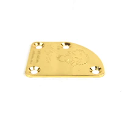 Asymmetrical Volute Neck Plate For bolt-on neck Guitars, Engraved Wolf Gold Plated image 5