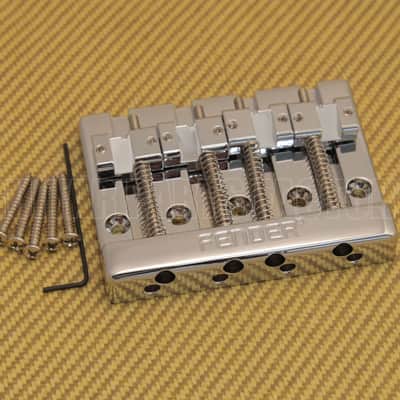 099-4408-000 Fender LOGO Chrome High Mass Bass Bridge w/ Block Saddles image 1