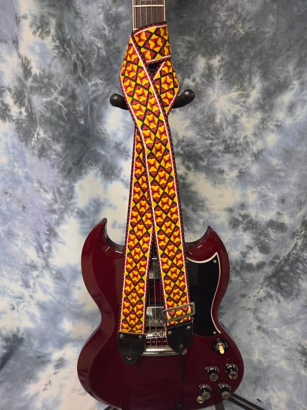 Vintage RARE 1960's Crest of Japan ACE Style Multi Color Hippie Style Hendrix Clapton Guitar Bass Banjo Strap Metal Buckle Headstock Cord image 1