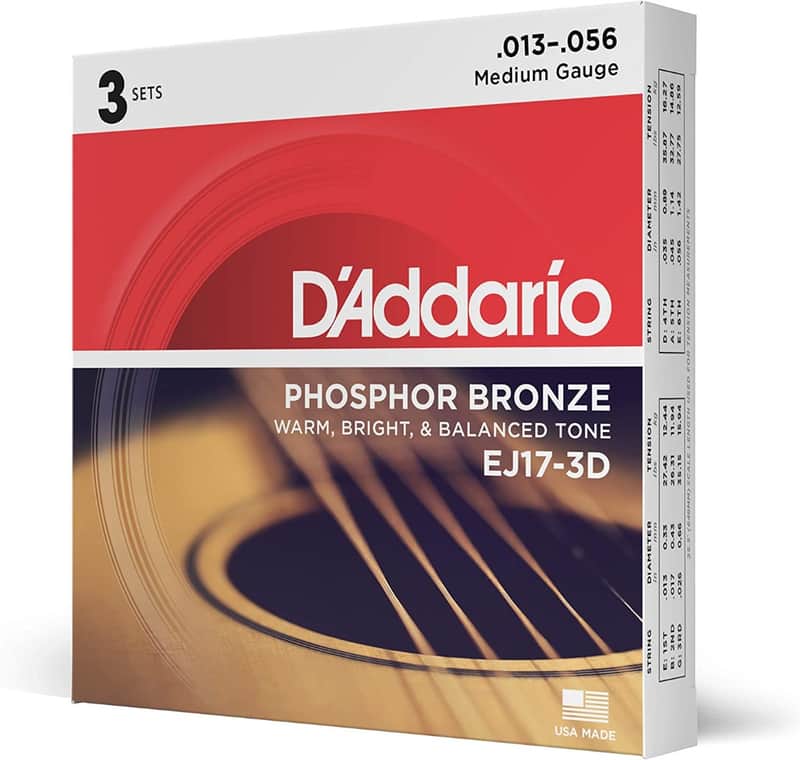 D'Addario EJ17 3-Pack Phosphor Bronze, Medium 13-56 Acoustic Guitar Strings image 1