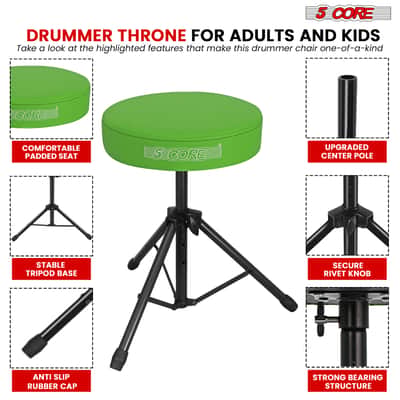 5 Core Drum Throne 3" Padded Seat Adjustable Drumming Chair for Practice and Performance image 6