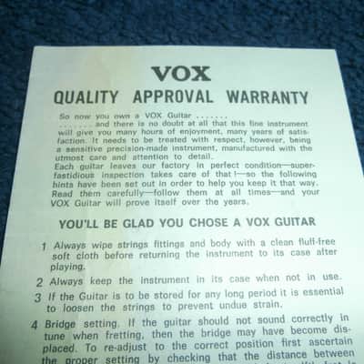 Vintage 1960's "Care of Your Vox Guitar" Warranty Card/NOS Window Sticker! image 4