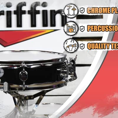 Griffin Snare Drum 13" x 3 - 5" -  Piccolo 100% Poplar Wood Shell with Black Finish and Coated Drum Head - Professional Drummers Percussion Instrument with Bright Tone and Brilliant Attack image 7