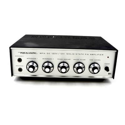 Vintage Realistic MPA-20 Solid State P.A. Amplifier 120V / 12V Mic Preamp Portable image 3