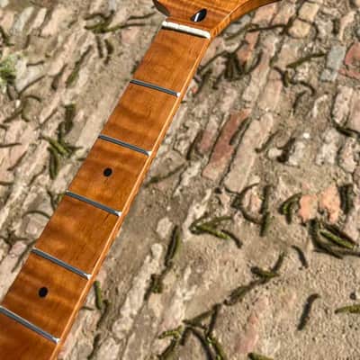 4-string electric bass neck jazz bass stainless steel 21frets Roasted flame Maple guitar neck 34inch hole 18mm Nut 38mm maple fingerboard image 4