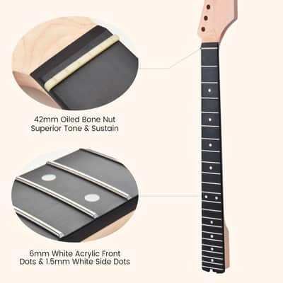 Electric Guitar Neck, 12"-16" Compound Radius, Canadian Hard Maple Neck, Richlite Fretboard, 22 Stainless Steel Frets (2.4x1.4mm), Oiled Bone Nut 42mm, Matte Finish image 4