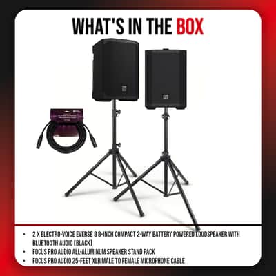 Electro-Voice EVERSE 8 8-Inch Compact 2-Way Battery Powered Loudspeaker (Black, 2-Pack) Bundle with Focus Pro Audio All-Aluminum Speaker Stand Pack and XLR Male to Female Microphone Cable (4 Items) image 7